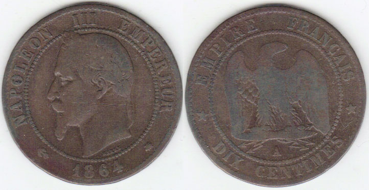 1864 A France 10 Centimes A001028